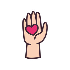 Heart on hand line and fill style icon vector design