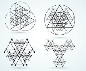 Triangles and circles Design element . Triangular Logo . Vector Lines, low poly object, trigonometry shape. Sacred geometry.