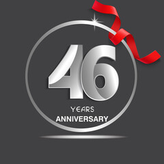 Obraz premium 46 years anniversary logotype design with red ribbon, Vector template for celebration company event, greeting card, and invitation card