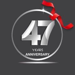 47 years anniversary logotype design with red ribbon, Vector template for celebration company event, greeting card, and invitation card