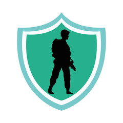 soldier military standing silhouette in shield