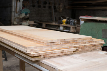 Wood boards, parquet drying on wood factory. Wood processing on factory.