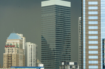 group of modern skyscrapers before the storm in Kuala Lumpur