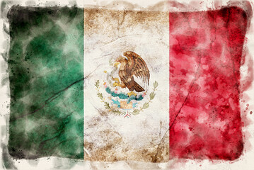 Grunge Mexico flag - waterpaint style