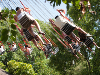 carousel in amusement park fair in motion