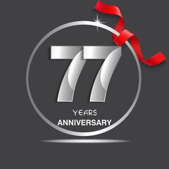 77 years anniversary logotype design with red ribbon, Vector template for celebration company event, greeting card, and invitation card