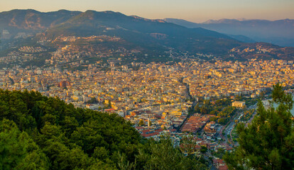 
panorama of Alanya illuminated by the gentle setting sun