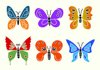set of colorful vector butterflies