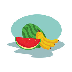 watermelon and bananas fresh delicious fruits isolated style icon