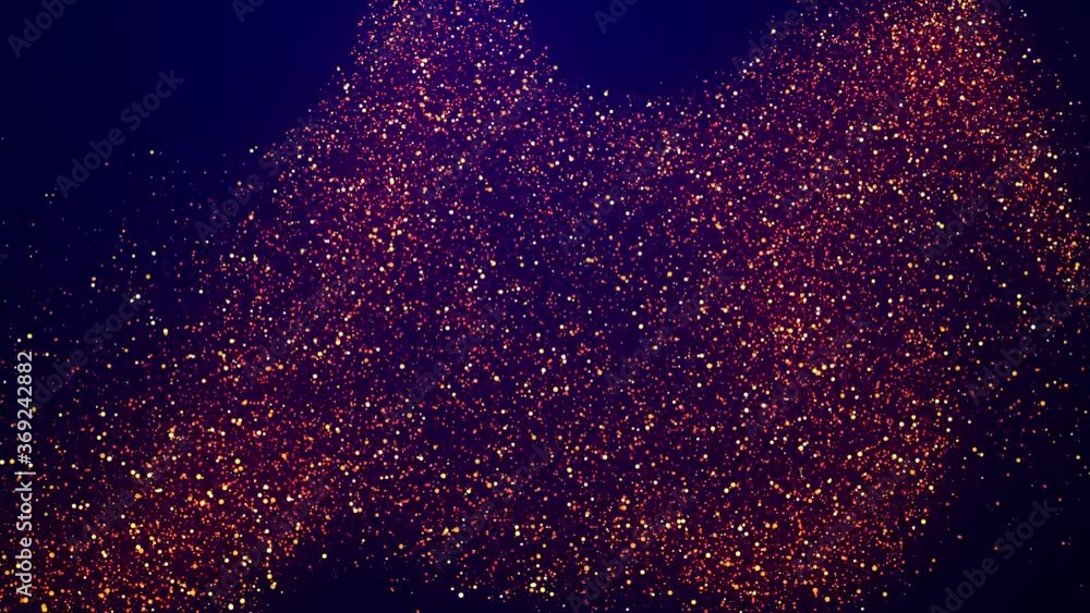Poster abstract bg, golden magic glitters fly in air in slow motion and form beautiful swirls. fiery sparkl