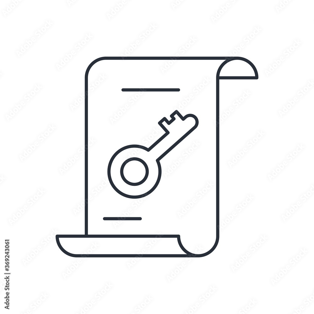 Poster document key. vector linear icon isolated on white background.