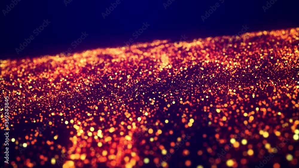 Poster abstract bg, golden magic glitters fly in air in slow motion and form beautiful swirls. fiery sparkl