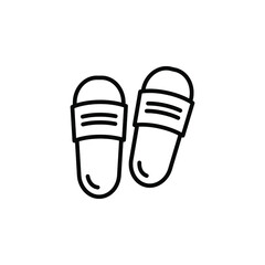 Slipper linear vector icon. Flip flops line thin sign. Beach sneakers outline symbol. home shoes simple logo black on white. Sandals Traveling icon. Beach slippers logo