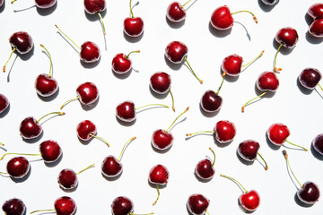Naklejka na ściany i meble Ripe sweet cherries isolated on white background.