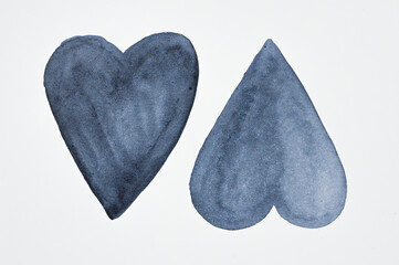 Fototapeta premium Watercolour dark gray painted textured hearts