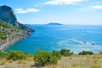 View of the turquoise sea and rocks