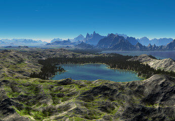 Naklejka na ściany i meble 3D Rendered Fantasy Mountain Landscape - 3D Illustration