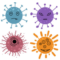 virus characters of different colors raster illustration