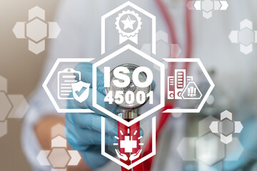 ISO 45001 Medical Safety Health Work Standard Concept.