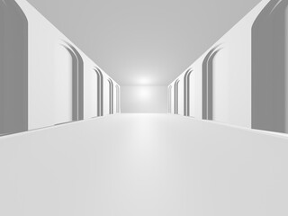 Illuminated corridor interior design. Empty Room Interior Background