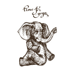 elephants doing yoga in various poses illustration in the style of engraving