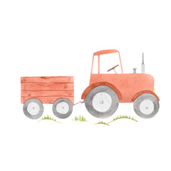 Beautiful stock illustration with cute watercolor farm tractor. © Zenina-Lembrik