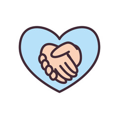 volunteer hands shake in heart line and fill style icon vector design