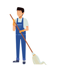 housekeeping male worker with mop tool