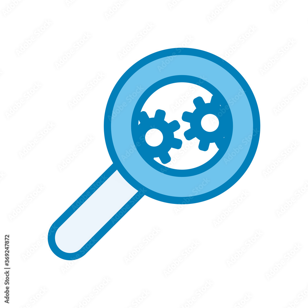 Poster gears in lupe line and gradient style icon vector design