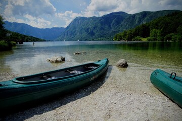 Fototapeta na wymiar boats on the Bohinj lake