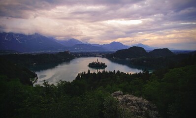 sunset over the Bled lake