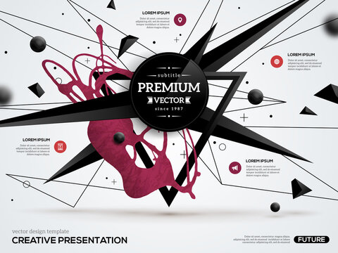 3D abstract background with paint stain and geometric shapes. Vector design layout for business presentations, flyers, posters. Scientific future technology background. Low polygon. Geometry polygon.