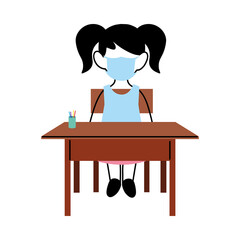 girl with face mask at school desk