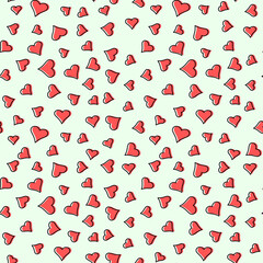 Vector illustration of a seamless pattern with hearts on a light background.