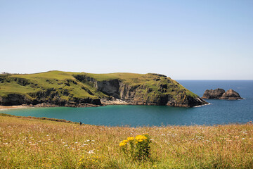 Beautiful sea and mountain view in North Cornwall. Tintagel