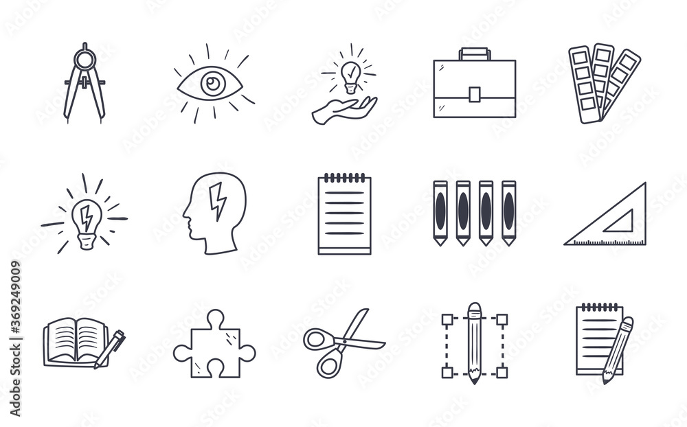 Aufkleber art and design line style icon set vector design
