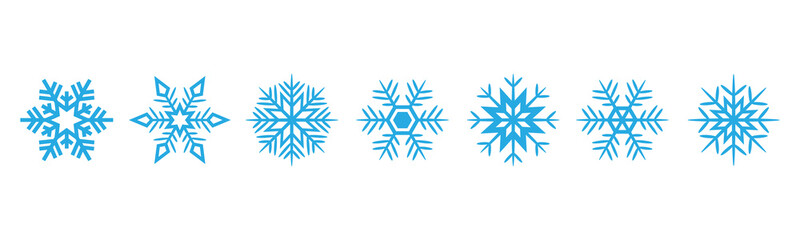 Set of blue snowflakes icons on white background