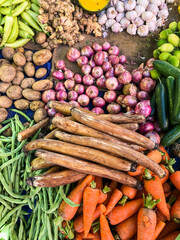 variety of fresh and ripe vegetables at market in Sri lanka, Asia