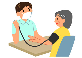 Fototapeta premium 血圧を測るシニア女性と看護士