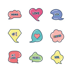 colorful slang bubbles icon set, flat style