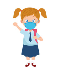 little student girl wearing medical mask character