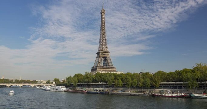  Eiffel Tower Timelapse, Paris, Boats Seine River Day View Tour 