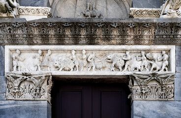 Basrelief on the architrave of the Romanesque 