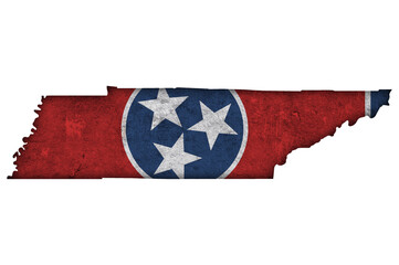 Karte und Fahne von Tennessee auf verwittertem Beton