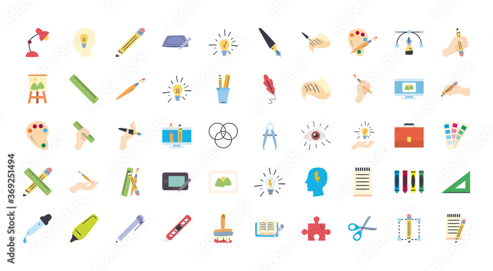 Poster art and design line and fill style icon set vector design