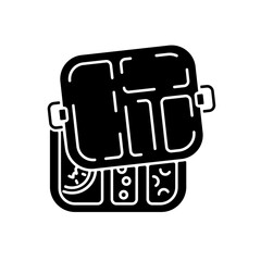 Reusable lunch box black glyph icon. Convenient food container. Zero waste, lunch break silhouette symbol on white space. School student, company worker accessory. Vector isolated illustration