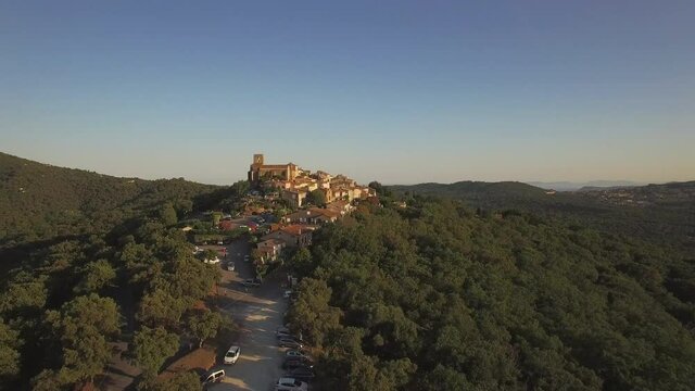 France, Provence-Alpes-Cote d'Azur, Var department, Aerial view of Gassin village, labelled Les Plus Beaux Villages de France (The Most Beautiful Villages of France),
