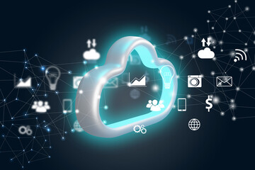 Data to cloud storage. Cloud computing technology concept, 3d rendering