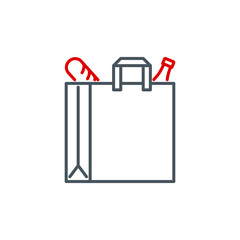 mobile app icon food delivery service from the store in paper bag isolated on white. outline app symbol food delivery. Quality icon element long loaf bread and glass bottle drink with editable Stroke