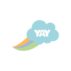 slang bubble concept, rainbow cloud with yay word, line fill style